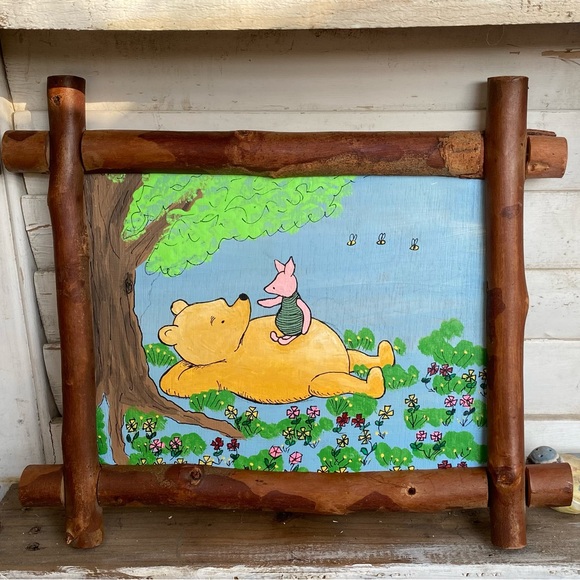 Winnie The Pooh and Piglet Laying on Grass Hand Painted Acrylic on Wood Inspired - Picture 1 of 8